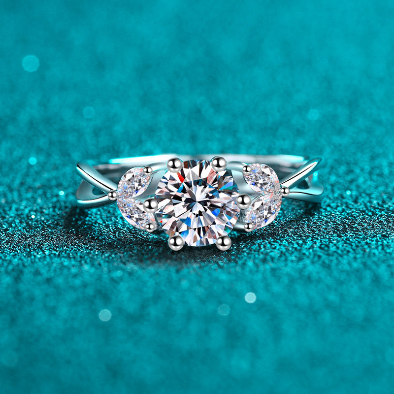 New S925 Sterling Silver PT950 Platinum Plated Floral 1ct Moissanite Wedding Ring