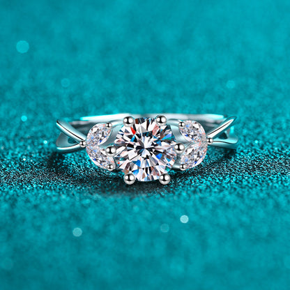 New S925 Sterling Silver PT950 Platinum Plated Floral 1ct Moissanite Wedding Ring