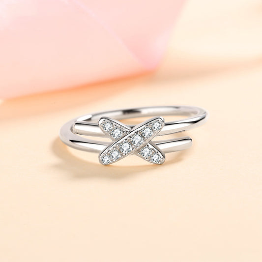 New S925 Sterling Silver Cross Over Moissanite Stacking Ring with Fruit Motifs - Teardrop Shape Viral Style Ring