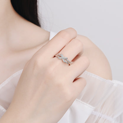 New S925 Sterling Silver Cross Over Moissanite Stacking Ring with Fruit Motifs - Teardrop Shape Viral Style Ring