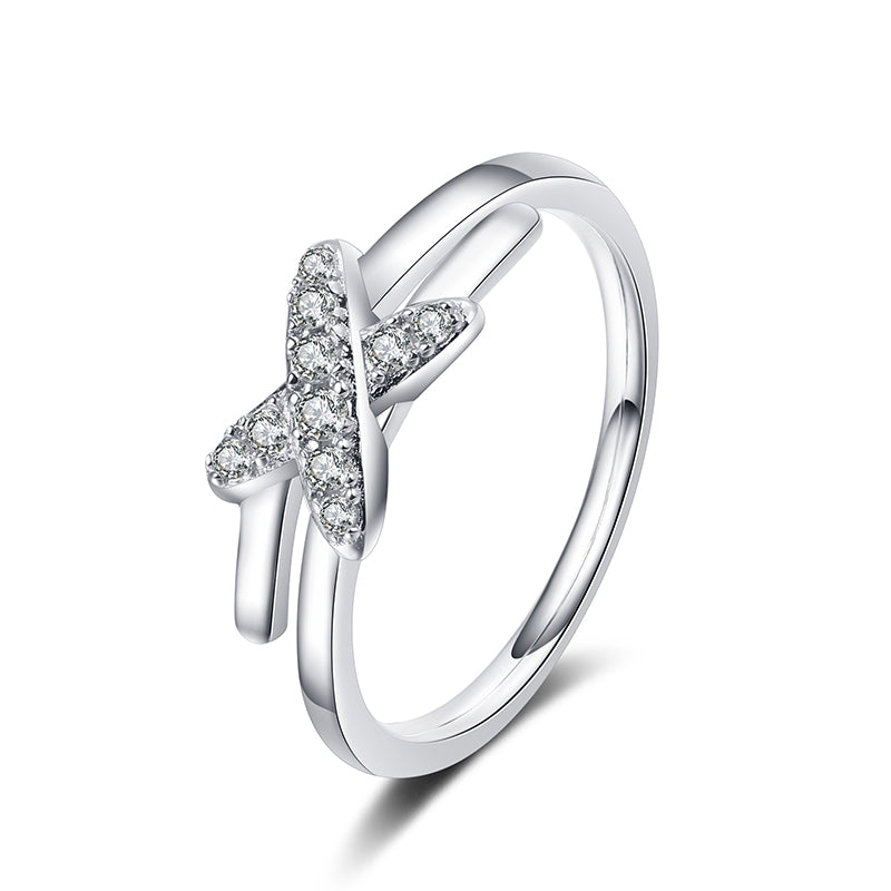 New S925 Sterling Silver Cross Over Moissanite Stacking Ring with Fruit Motifs - Teardrop Shape Viral Style Ring