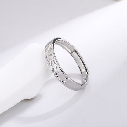 "Ocean & Mountain" Promise Rings - 925 Sterling Silver Chinese-Style Couple Set