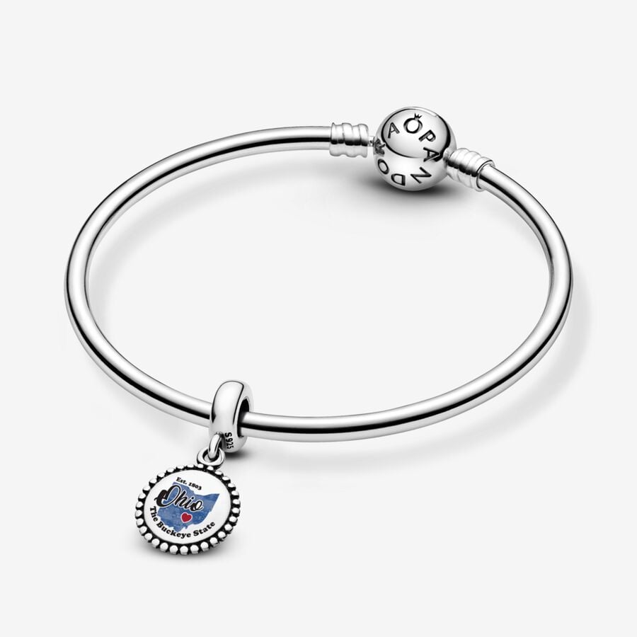 Sterling Silver Ohio Charm with Red Heart Accent