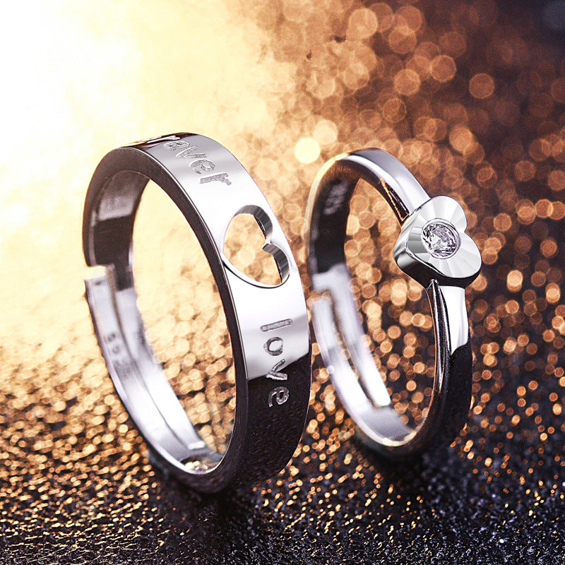 Open-Heart Couple Rings - 925 Sterling Silver Korean-Inspired Matching Set