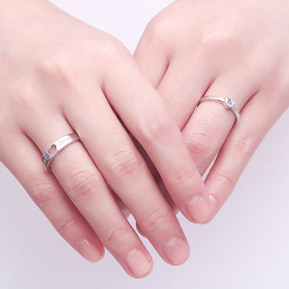 Open-Heart Couple Rings - 925 Sterling Silver Korean-Inspired Matching Set