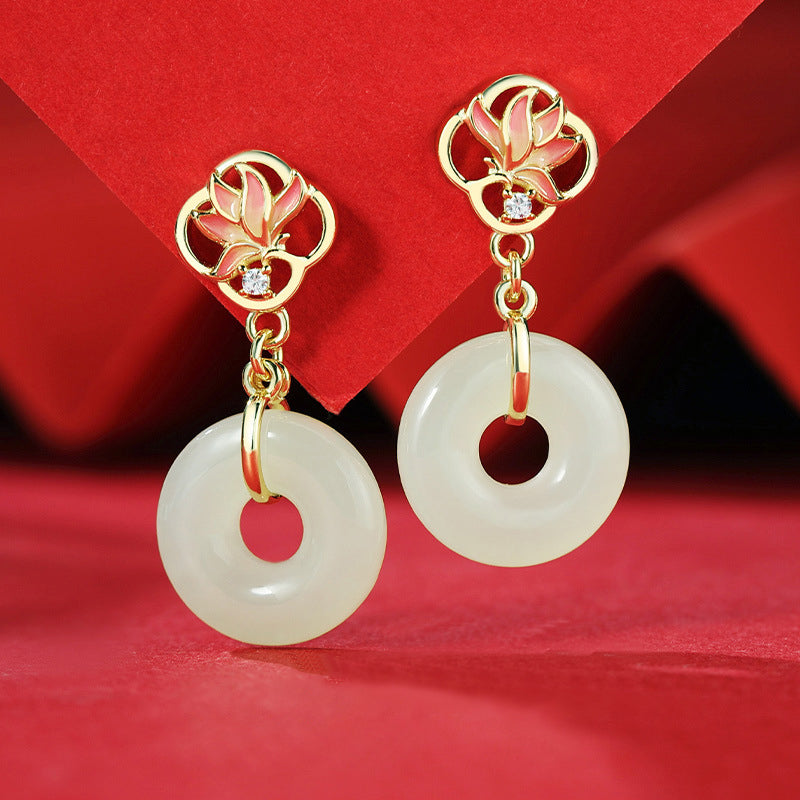 925 Sterling Silver Orchid Earrings - Chinese Style Floral Dangle Earrings for Women