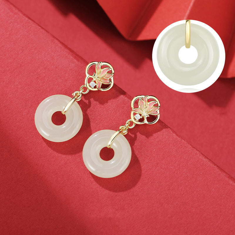 925 Sterling Silver Orchid Earrings - Chinese Style Floral Dangle Earrings for Women