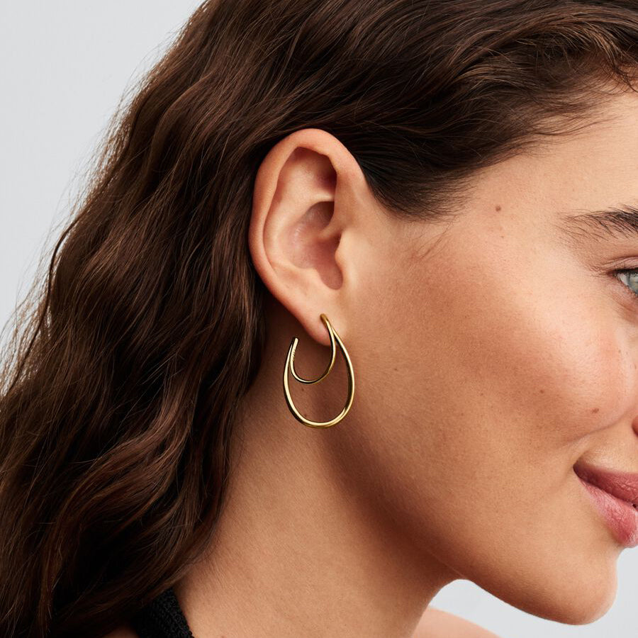 14k Gold Organic Double Hoop Earrings