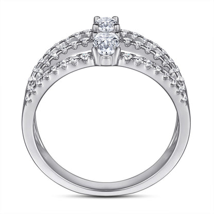 Oval-Cut Zirconia 925 Silver Ring - Elegant Micro-Pavé Wedding Band
