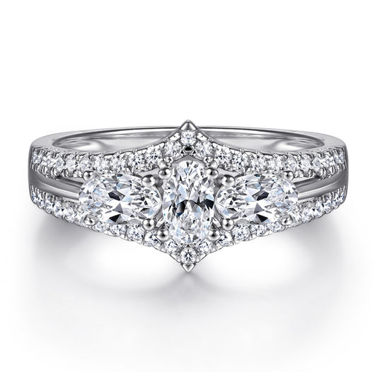 Oval-Cut Zirconia 925 Silver Ring - Elegant Simulated Diamond Bridal Set