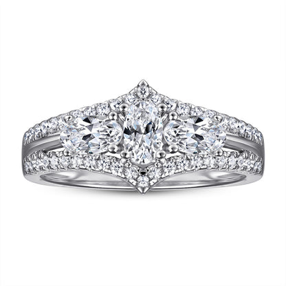 Oval-Cut Zirconia 925 Silver Ring - Elegant Simulated Diamond Bridal Set
