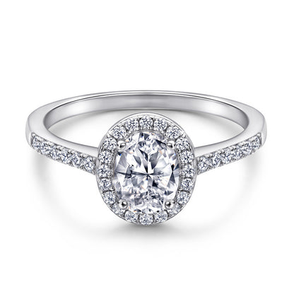 Oval Cut Zircon Engagement Ring - 925 Sterling Silver Minimalist Wedding Band