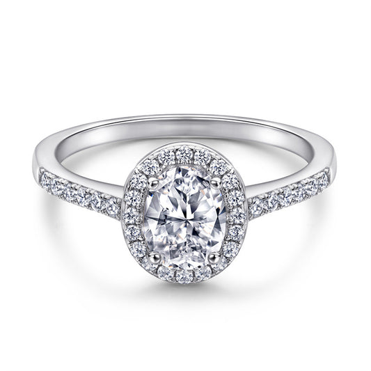 Oval Cut Zircon Engagement Ring - 925 Sterling Silver Minimalist Wedding Band