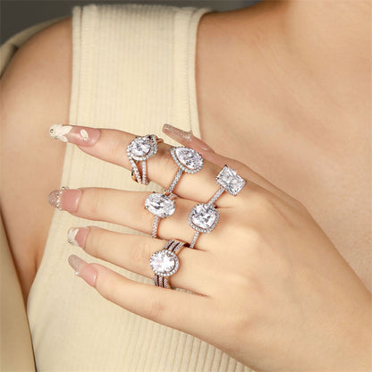 Oval Cut Zircon Eternity Band - 925 Sterling Silver Stackable Wedding Ring for Women