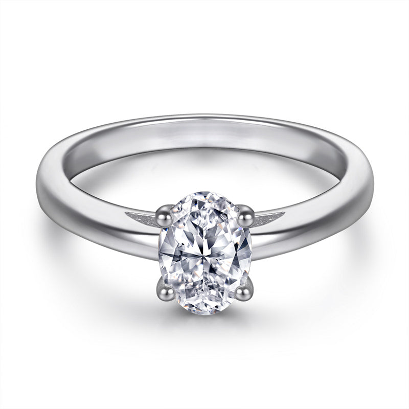 Oval Cut Zircon Solitaire Ring - 925 Sterling Silver Celebrity Inspired Fashion Jewelry