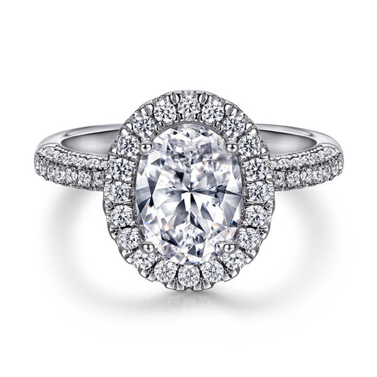 Oval Solitaire 925 Silver Ring - European-Style Zirconia Statement Piece