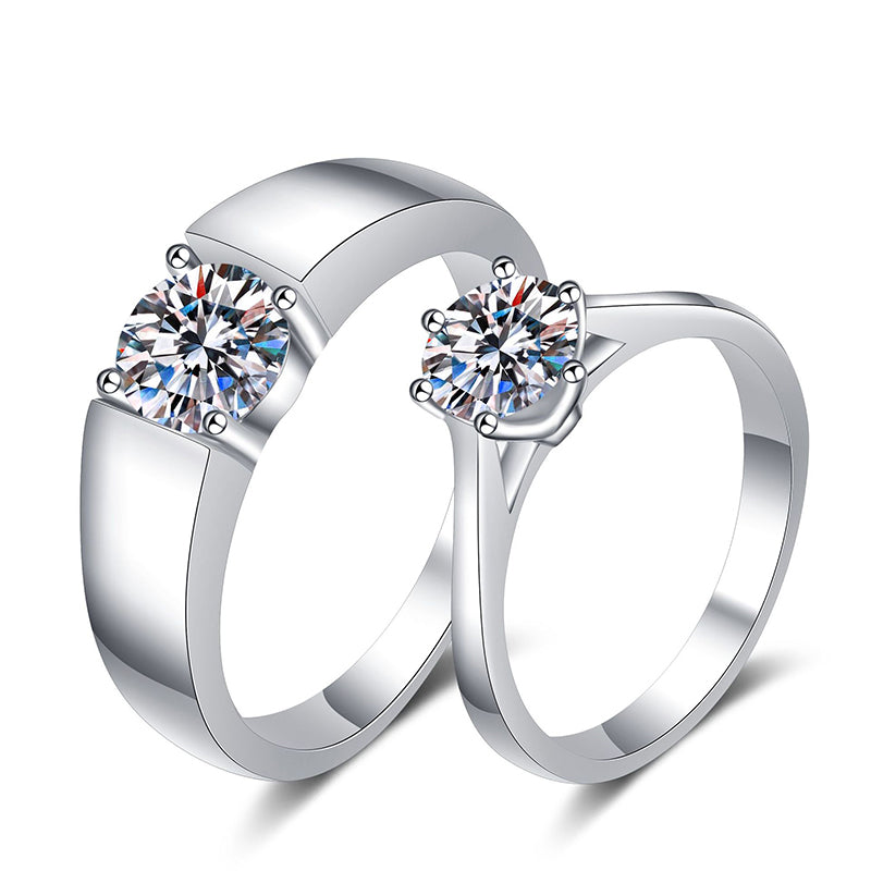 PT950 Plated 925 Sterling Silver Adjustable Couple's Ring | Crown Design Moissanite Set