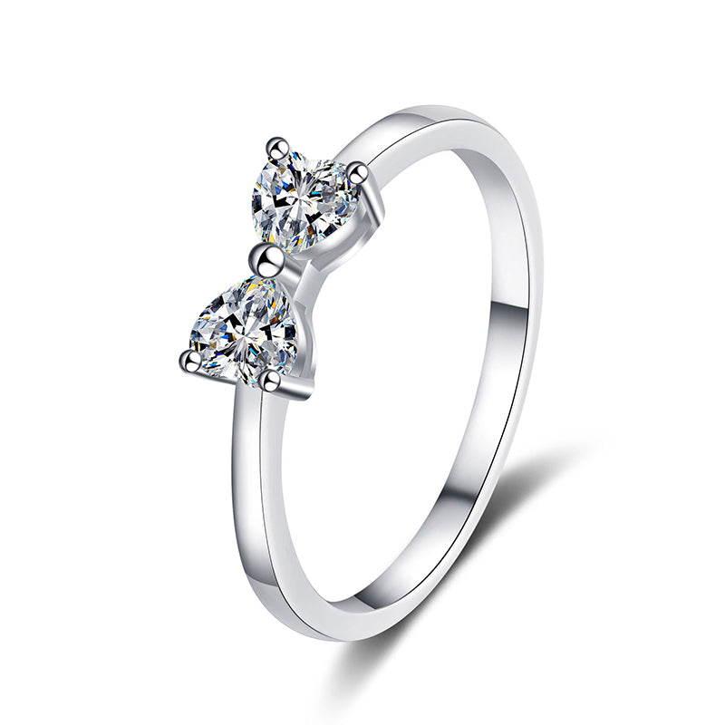 PT950 Plated 925 Sterling Silver "Hearts Interlocked" Ring | 0.6ct Moissanite with Snowflake Motif