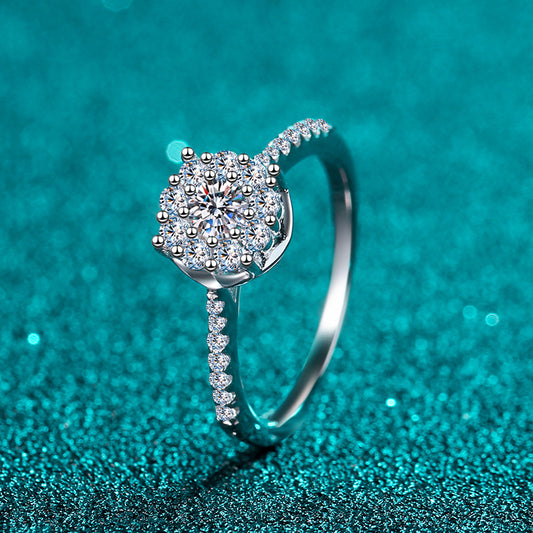 PT950 Plated Camellia Moissanite Ring - 925 Sterling Silver Minimalist Leaf Design Ring