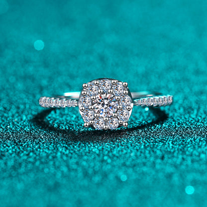 PT950 Plated Camellia Moissanite Ring - 925 Sterling Silver Minimalist Leaf Design Ring