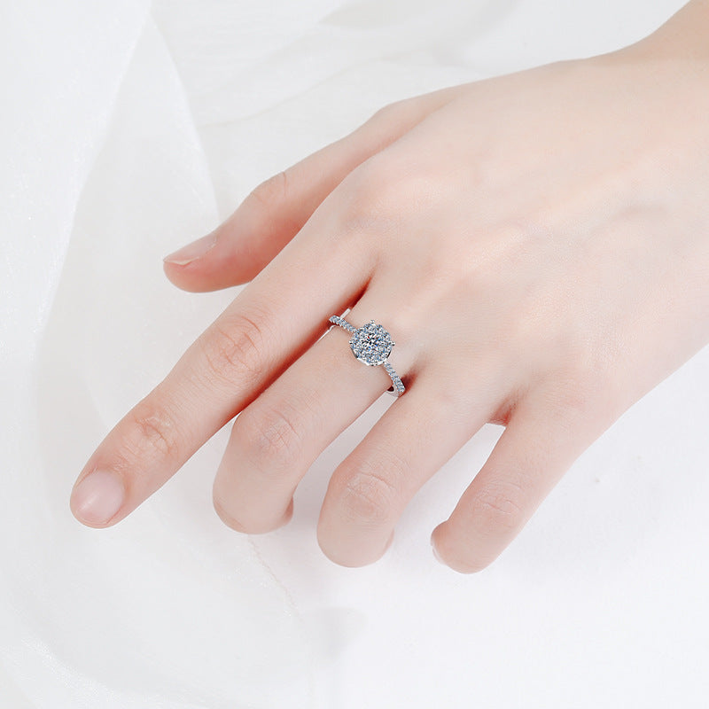 PT950 Plated Camellia Moissanite Ring - 925 Sterling Silver Minimalist Leaf Design Ring