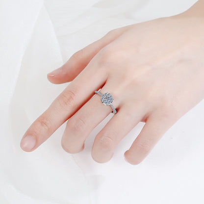 PT950 Plated Camellia Moissanite Ring - 925 Sterling Silver Minimalist Leaf Design Ring