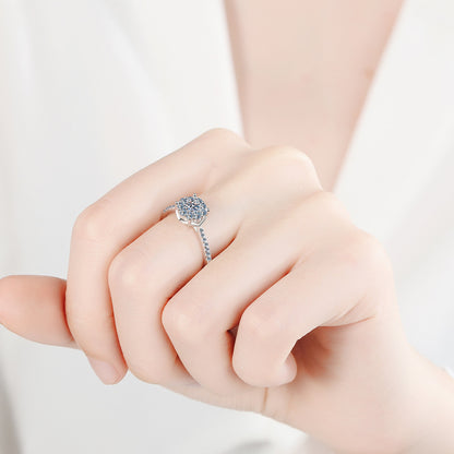 PT950 Plated Camellia Moissanite Ring - 925 Sterling Silver Minimalist Leaf Design Ring