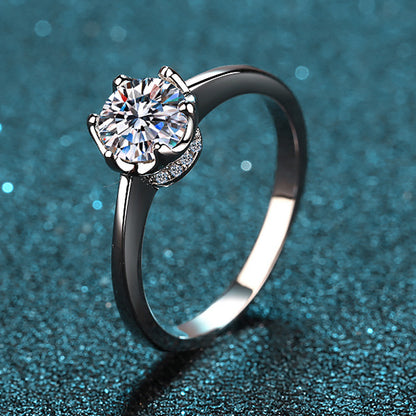 PT950 Plated Micro-Pavé Moissanite Ring - 925 Sterling Silver Leaf Design with Golden Toad Motif