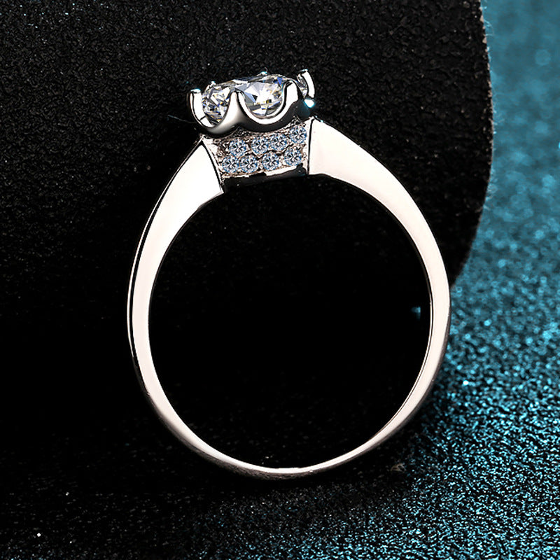 PT950 Plated Micro-Pavé Moissanite Ring - 925 Sterling Silver Leaf Design with Golden Toad Motif