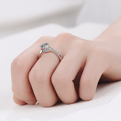PT950 Plated Micro-Pavé Moissanite Ring - 925 Sterling Silver Leaf Design with Golden Toad Motif