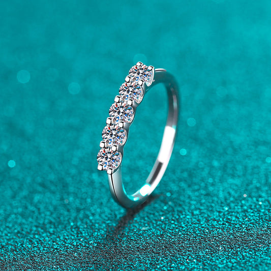 PT950 Plated S925 Sterling Silver 0.5ct Moissanite Eternity Band | Double Ring Geometric Engagement Ring