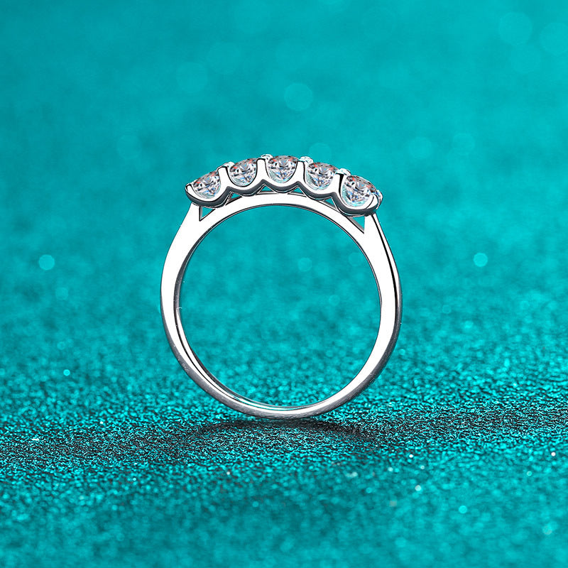 PT950 Plated S925 Sterling Silver 0.5ct Moissanite Eternity Band | Double Ring Geometric Engagement Ring
