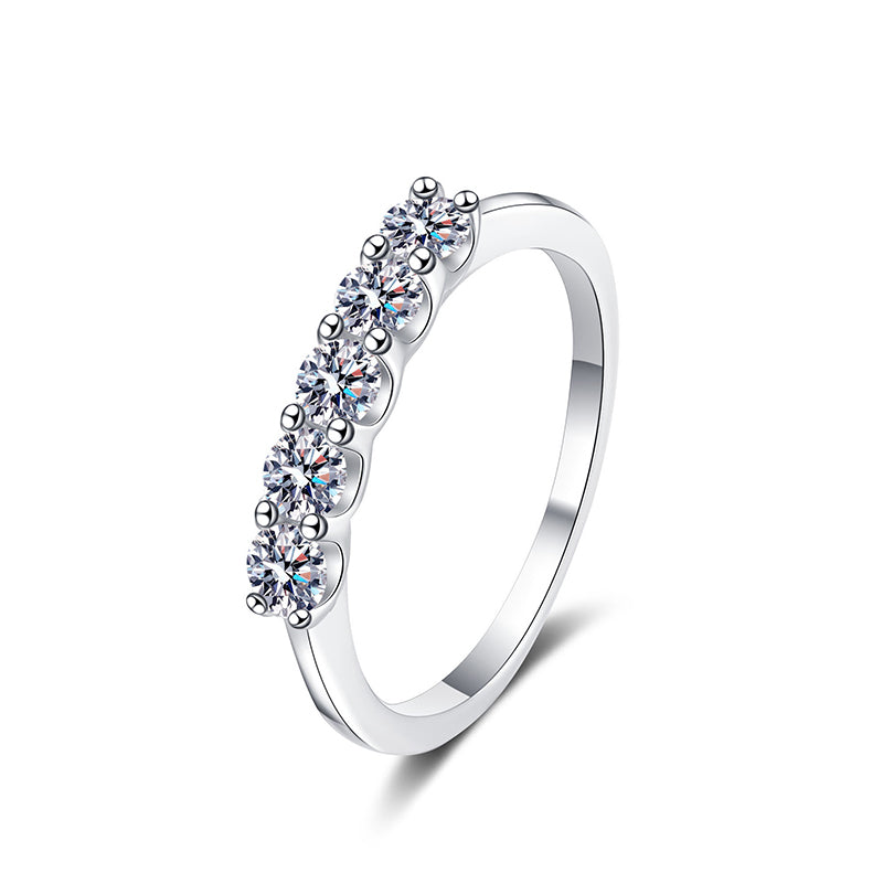 PT950 Plated S925 Sterling Silver 0.5ct Moissanite Eternity Band | Double Ring Geometric Engagement Ring