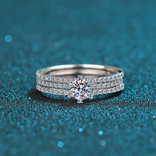 PT950 Plated S925 Sterling Silver 3-Way Convertible Ring | 0.5ct Moissanite Crown Design with Red Bean Motif