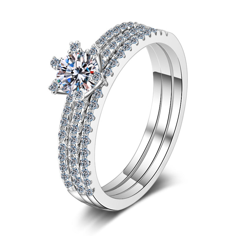 PT950 Plated S925 Sterling Silver 3-Way Convertible Ring | 0.5ct Moissanite Crown Design with Red Bean Motif