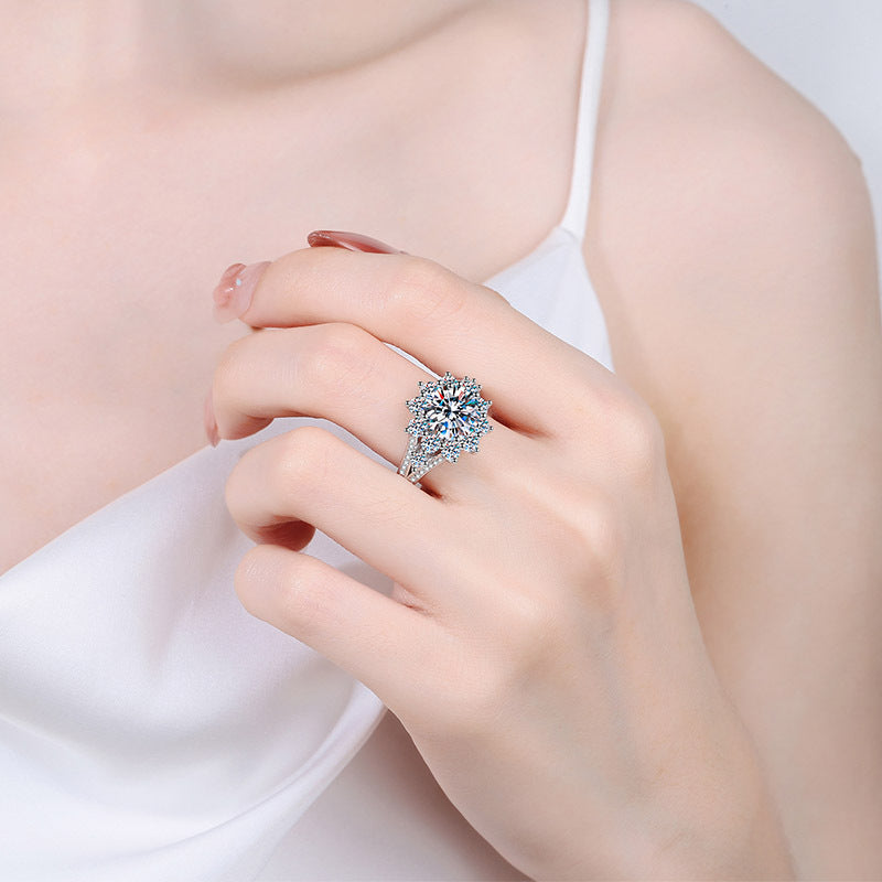 PT950 Plated S925 Sterling Silver 3ct Moissanite Ring | Bold Sunflower Statement Piece