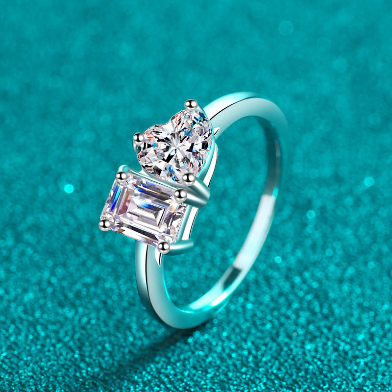 PT950 Plated S925 Sterling Silver Emerald Cut Moissanite Ring | 2ct Fancy Cherry Design