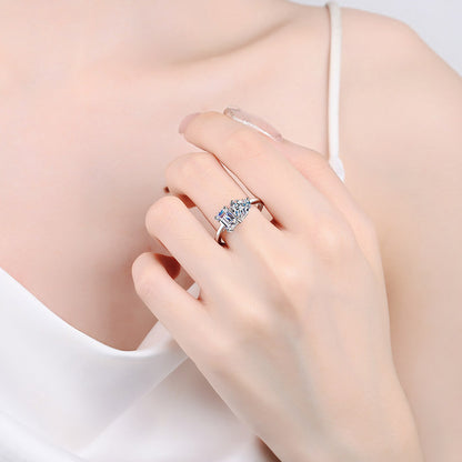 PT950 Plated S925 Sterling Silver Emerald Cut Moissanite Ring | 2ct Fancy Cherry Design