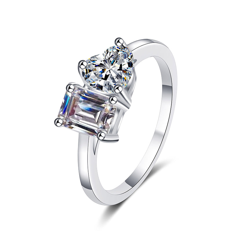 PT950 Plated S925 Sterling Silver Emerald Cut Moissanite Ring | 2ct Fancy Cherry Design