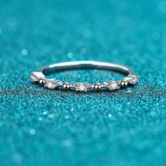 PT950 Plated S925 Sterling Silver Eternity Band | 0.075ct Moissanite Crown Design with Floral Motifs
