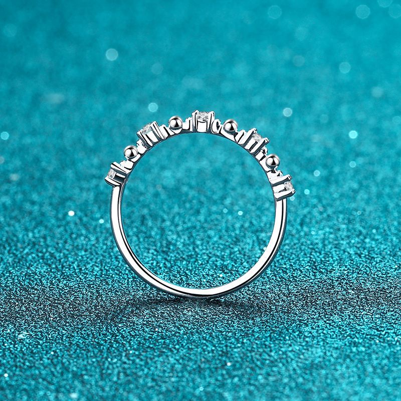 PT950 Plated S925 Sterling Silver Eternity Band | 0.075ct Moissanite Crown Design with Floral Motifs