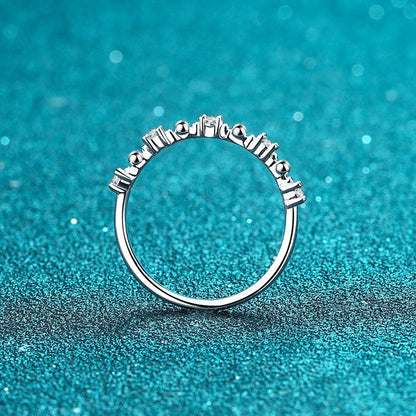PT950 Plated S925 Sterling Silver Eternity Band | 0.075ct Moissanite Crown Design with Floral Motifs