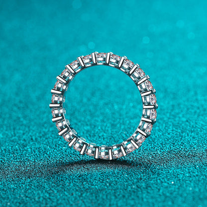PT950 Plated S925 Sterling Silver Full Eternity Moissanite Ring, 2.2Ct Geometric Band Ring for Women