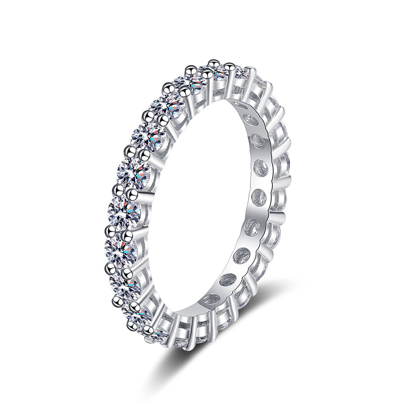 PT950 Plated S925 Sterling Silver Full Eternity Moissanite Ring, 2.2Ct Geometric Band Ring for Women