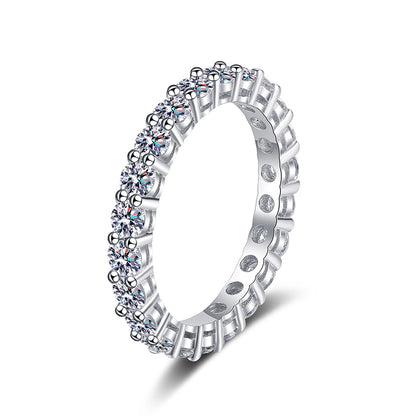 PT950 Plated S925 Sterling Silver Full Eternity Moissanite Ring, 2.2Ct Geometric Band Ring for Women