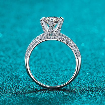 PT950 Plated S925 Sterling Silver Half Eternity Moissanite Ring | Crown Design with Floral Motifs