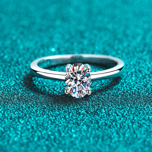 PT950 Plated S925 Sterling Silver "Pigeon Egg" Moissanite Ring | 1ct Oval Four-Prong Setting