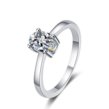 PT950 Plated S925 Sterling Silver "Pigeon Egg" Moissanite Ring | 1ct Oval Four-Prong Setting