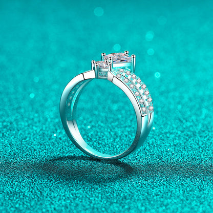 PT950 Plated S925 Sterling Silver Princess Crown Ring | 1.3ct Moissanite Geometric Design