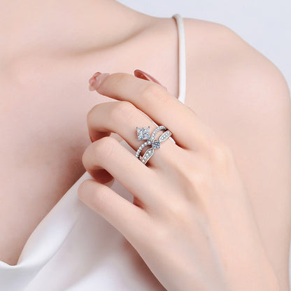 PT950 Plated S925 Sterling Silver Princess Crown Ring | 1.3ct Moissanite Geometric Design
